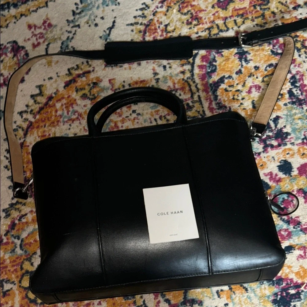 Cole Haan Black and silky blue inside Leather Briefcase messenger bag